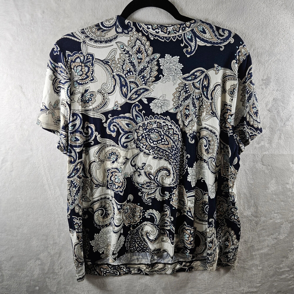 J. Jill Wearever T-Shirt Paisley Print Navy Blue Women's Size Large Petite - Picture 10 of 12